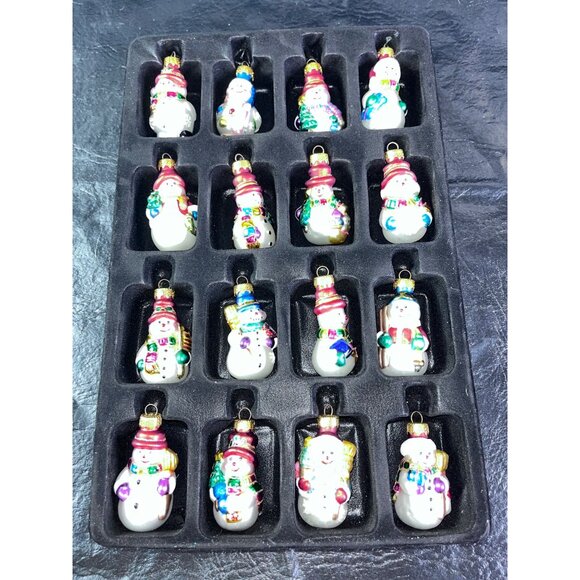 Set Of 16 Handcrafted Glass Snowman Ornaments Hand Crafted Original Box - Picture 2 of 6
